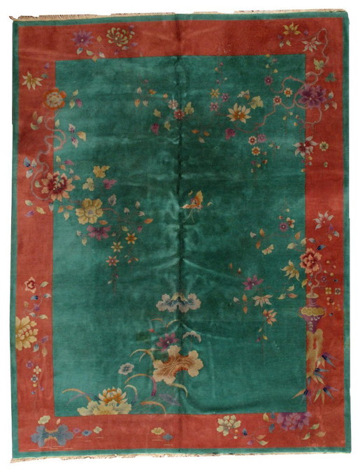 Alfombra china antigua Art Déco hecha a mano, 273 cm x 356 cm (8,10' × 11,7'), década de 1920 - 1B462