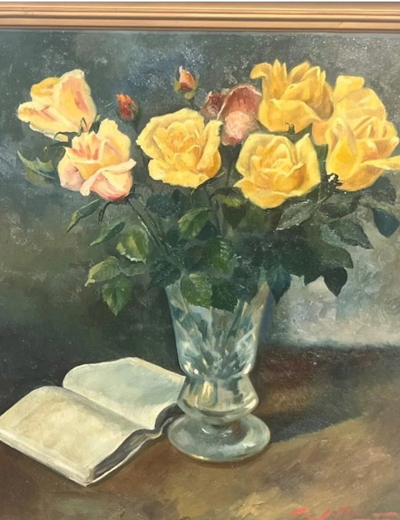 Image 1 of Peinture de nature morte de fleurs et de poésie