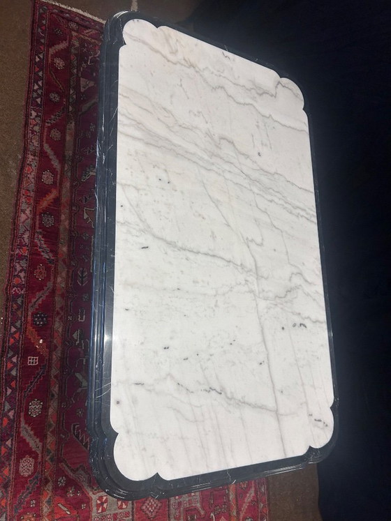 Image 1 of Black and white Hollywood marble table, Regency seventies
