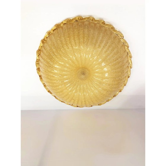 Image 1 of Venetian Amber Graniglia Budino Murano Glass Flush Mount in Vintage 1970s Design Style