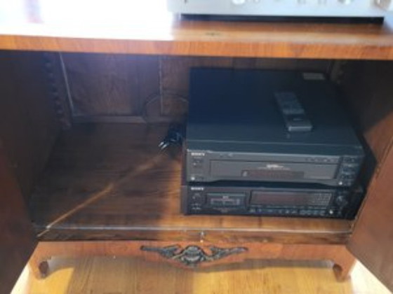 Image 1 of Louis XVI style tall cabinet in wood and French marble slab