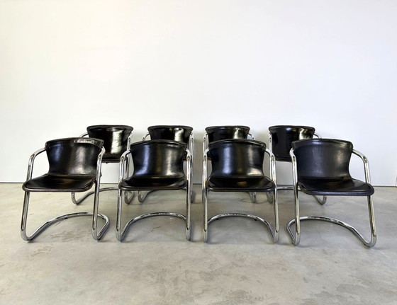 Sedie da pranzo vintage di Willy Rizzo per Cidue, set da 8, anni '70. – Leather, Metal (photo 5 of 10)