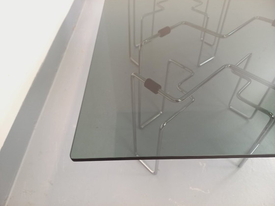Image 1 of Vintage Space Age rectangular coffee table in smoked glass and chrome metal from the 1970s