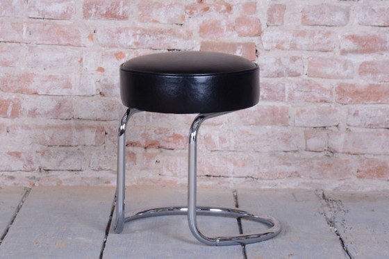 Sgabello Bauhaus restaurato, acciaio cromato, pelle, ceco, anni '50 – Sgabelli, Leather, Metal (photo 3 of 9)