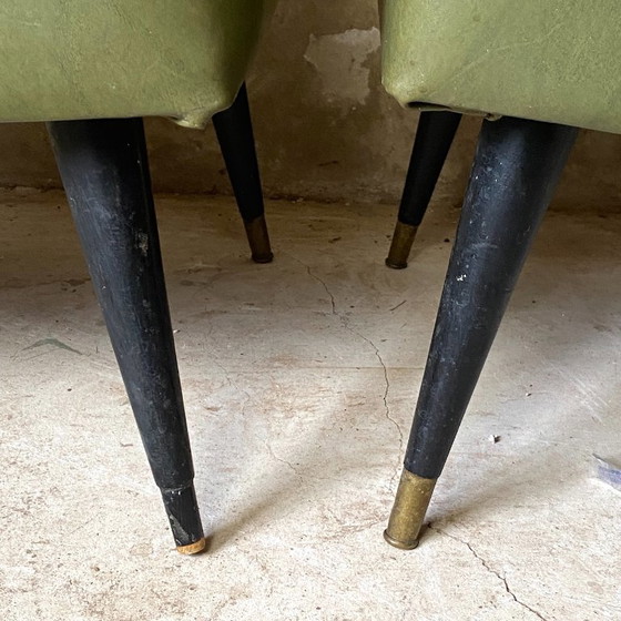 Image 1 of Paire de fauteuils vintage 1960's métal et simili-cuir vert