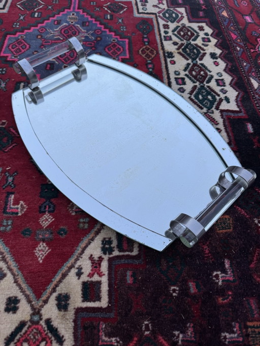 Plateau Art Déco miroir et verre 