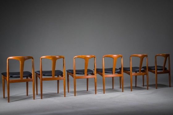 Image 1 of Juliane Dining Chairs in Teak and Black Leather by Johannes Andersen for Uldum Møbelfabrik, Denmark, 1960s, Set of 6