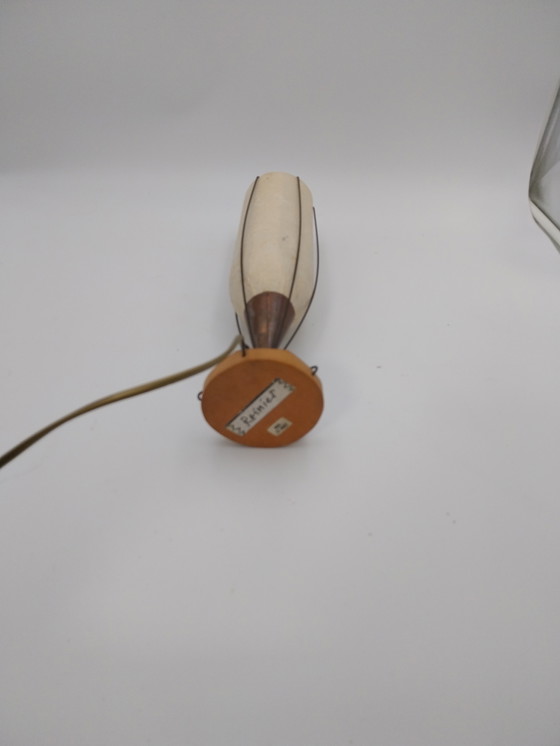 Image 1 of 1 x mid-century table lamp in copper, wood and plastic, labelled Reinier