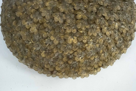 Image 1 of Lampe de plafond Seguso, très grande, à fleurs en verre de Murano doré, style milieu du siècle, Italie, années 1940