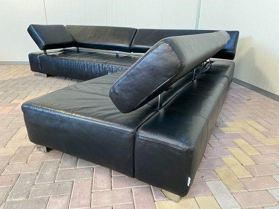 Image 1 of Canapé d'angle Bruhl en cuir noir - Confort ajustable - Design lounge spacieux