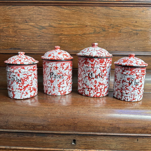 ntic enamel storage jars red/white (4 pieces)