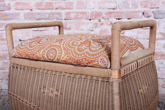 Original Art Deco Stool, Wood, Hemp, Well-Preserved Condition, Czech, 1940s – Footstools & poufs, Textile (photo 2 of 13)
