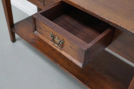 Image 1 of Vintage Franse rustieke landelijke eikenhouten bijzettafel