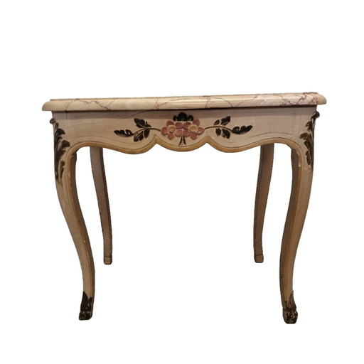 Table vintage peinte avec plateau en marbre