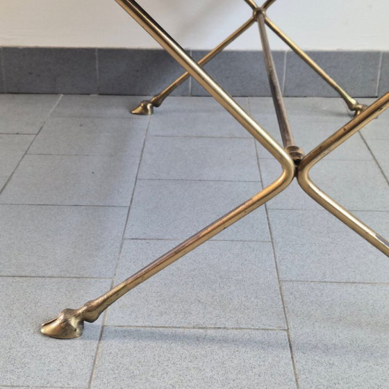 Image 1 of Vintage 1970s Maison Jansen coffee table in bronze and glass with goat's feet, 70s chic