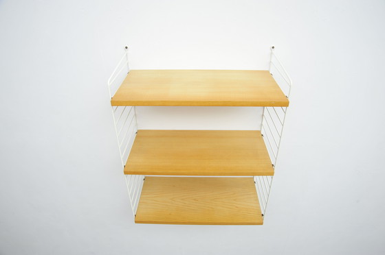 Image 1 of String shelving system in ash with 2 ladders by Kajsa and Nisse Strinning