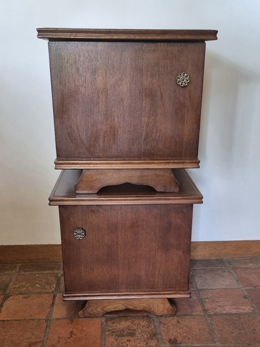 Set originale di 2 eleganti comodini in legno di metà secolo, vintage – nachtkastjes, Wood