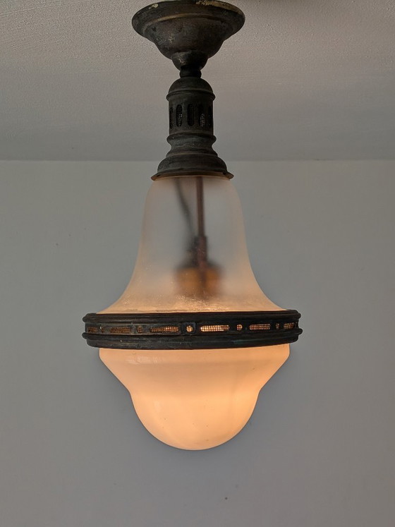 Image 1 of Paire de suspensions vintage style « Luzette » – Bauhaus / Art déco français – Recâblées