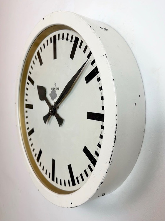 Image 1 of Large White Industrial Factory Wall Clock from Siemens, 1950s