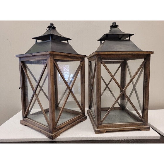 Image 1 of Pair of vintage candlesticks in wood and wrought iron, France