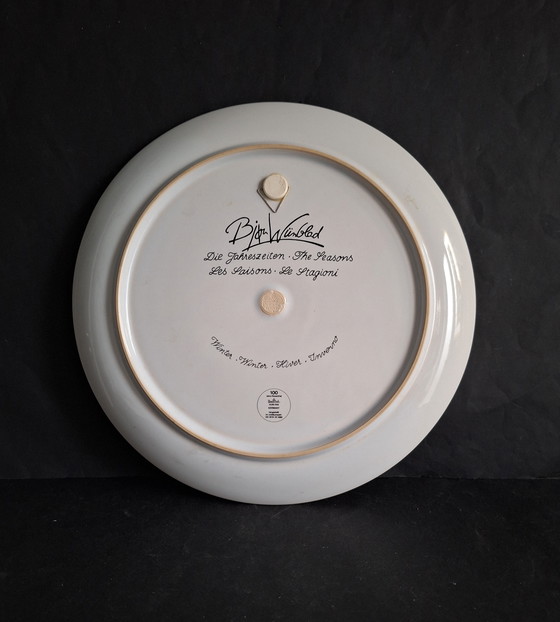Image 1 of Bjørn Wiinblad voor Rosenthal groot wandbord uit de serie "Four Seasons" model Winter. Gelimiteerde oplage 1979-1980.