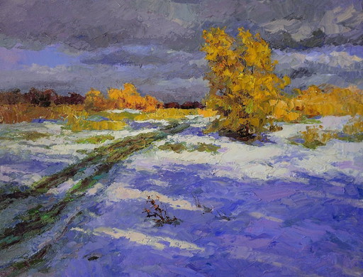 Original Oil Painting Winter Landscape Nature Unexpected Snow – schilderijen tekeningen, Canvas