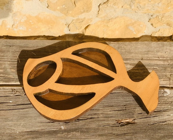 Image 1 of Vintage, Scandinavische houten vissculptuur van A. Hiben, 1977.