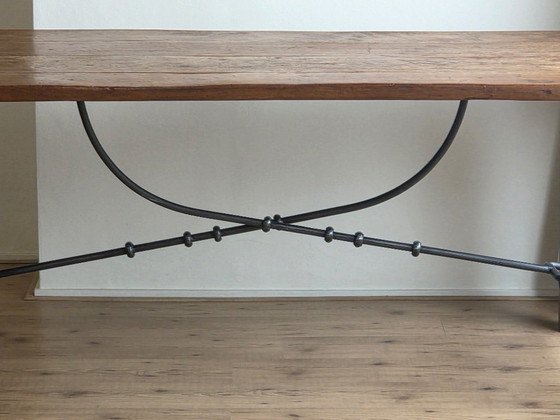 Tavolo da pranzo antico spagnolo con gambe a cavalletto - Legno massello e ferro battuto (200x89 cm) (photo 4 of 20)
