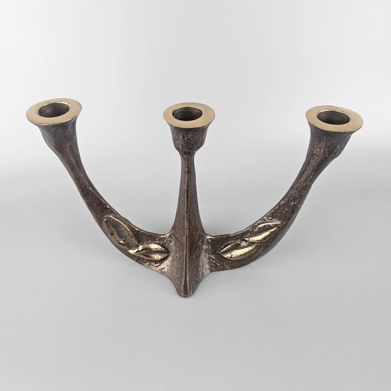 Candeliere vintage in bronzo per 3 candele – Design brutalista di Horst Dalbeck, Germania anni '50 - (photo 2 of 7)