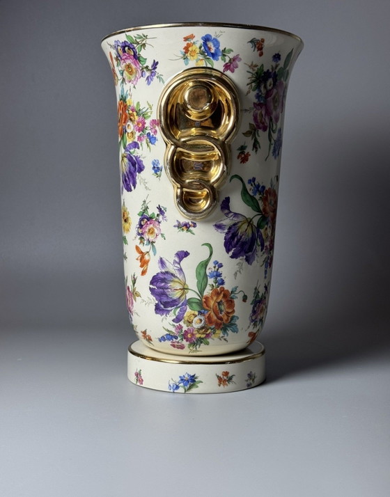 Image 1 of Boch Frères La Louvière Keralux Vaas “Fleurs de Saxe” — België, Art Deco Periode