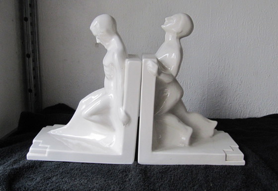 Image 1 of 2X Art Deco Bookends By Godefridus Boonekamp Pottery Schoonhoven Years 30s,