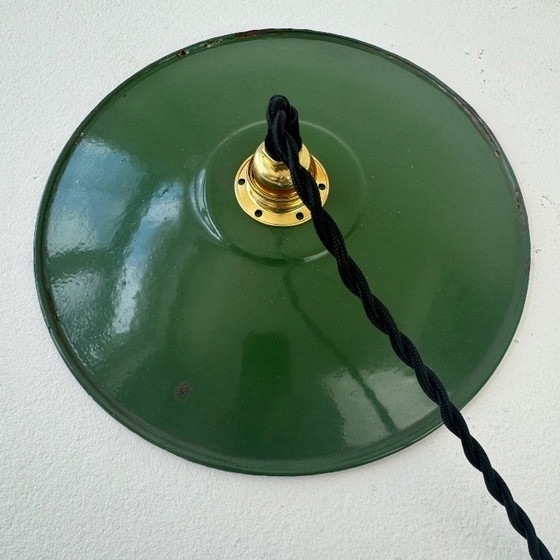Image 1 of Lampada a sospensione industriale vintage in smalto verde, 24 cm