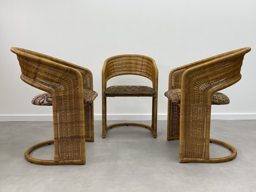 3 chaises en rotin de Luit van der Helm des années 1980