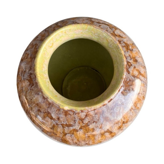 Image 1 of SS Meissen Keramikvase Typ 1107/8 Deutschland, 1960er Jahre, kristalline Tropfglasur gelbbraun