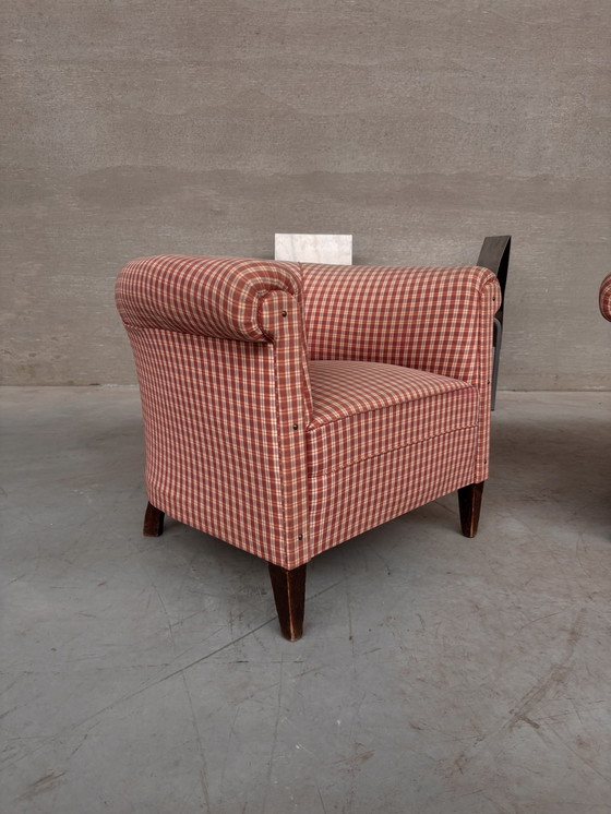 Image 1 of 2er Set weiß-rot karierte Clubstühle