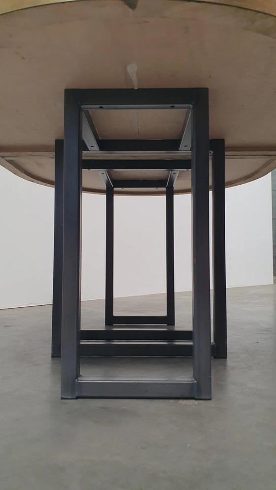 Image 1 of Large brass design table oval modular - raw steel wabi sabi