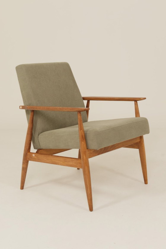 Image 1 of Vintage fauteuil in kakigroen corduroy-design van H.Lis