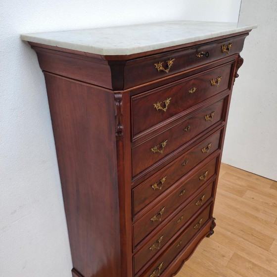Antike Kommode Semainier mit Marmorplatte, Kommoden, Holz, Braun, Klassiek (Foto 12 von 15)