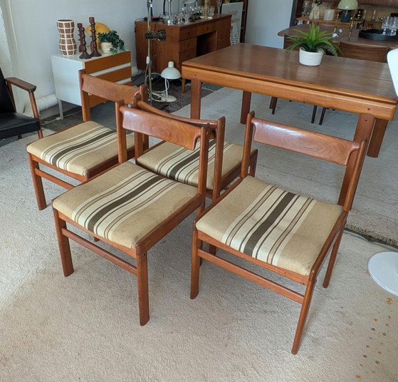 Ensemble vintage de 4 chaises de salle à manger danoises en teck, Bramin – Textile, Bois (photo 6 of 9)