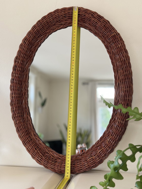 Image 1 of Vintage rattan wall mirror oval - boho retro 70s style