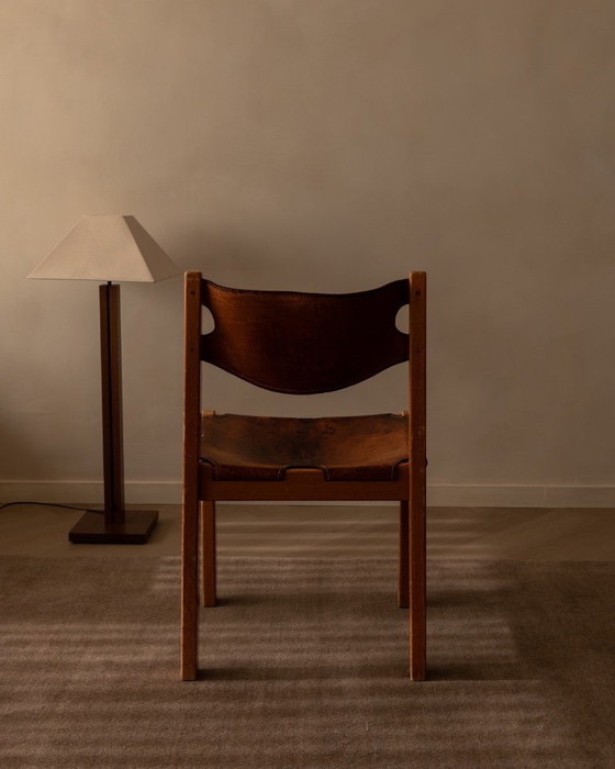 Image 1 of Sedia vintage Maison Regain in olmo e pelle color cognac, Francia anni '70