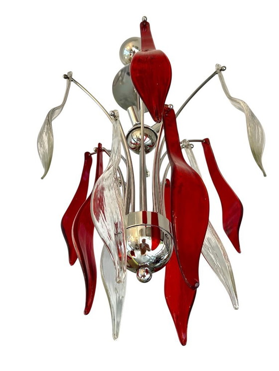 Image 1 of Kronleuchter Muranoglas zweifarbig Chrom , Italien 1990