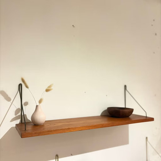 Vintage Danish 1960s Teak Wall Shelves – Shelving unit, Metal, Brass, Mid Century Modern (photo 5 of 15)