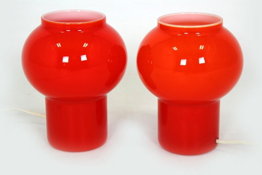 Vintage Red Glass Table Lamps attributed to Štěpán Tabery, Former Czechoslovakia, 1970s, Set of 2