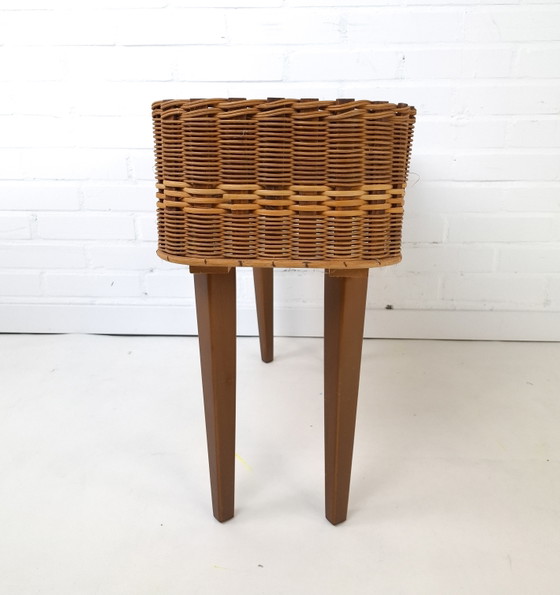 Image 1 of Jardinière vintage années 1960-70 en bois et rotin, design danois