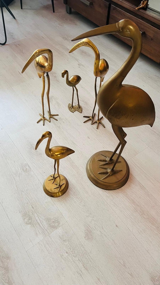 Image 1 of 5x Vintage Family Of Brass Birds