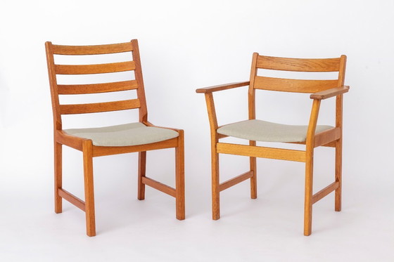 Image 1 of Set of 6 Kurt Østervig Oak Dining Chairs for KP Møbler, Danish Mid Century Chairs 1960s, Arm & Side Chairs