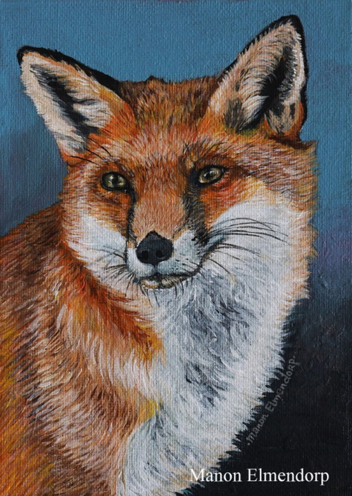 Original Hand-painted Painting Fox 18 x 13 cm Art