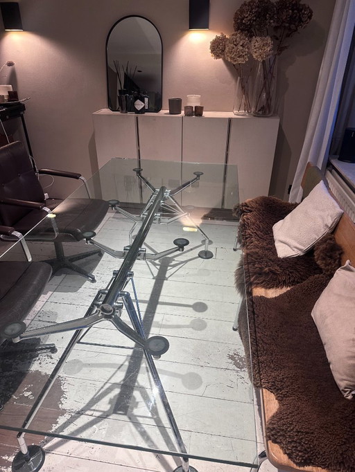 Table de travail Nomos Tecno — verre/chrome — 220×100 cm