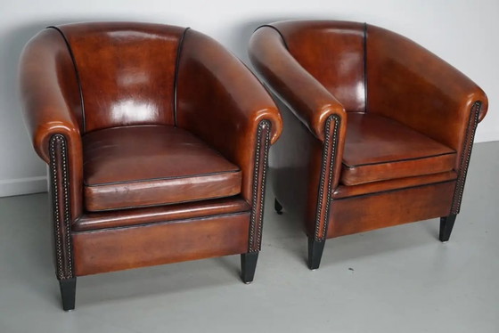 Image 1 of Poltrone club olandesi vintage in pelle color cognac, set da 2